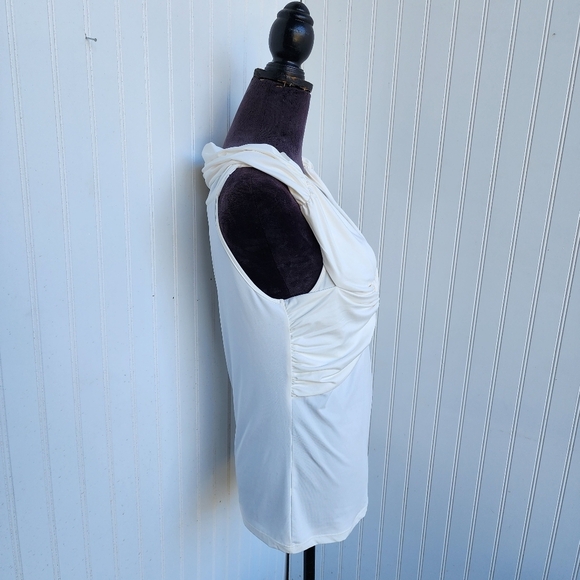 H&M Top Women's Blouse Stretch White Sleeveless V Neck Business Ivory Cream L - Picture 10 of 10